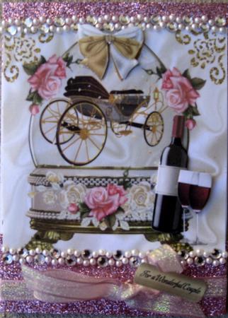 Gold Wedding Carriage, Pink/gold Roses in Glass Dome 8x8 by Wynona Oneil