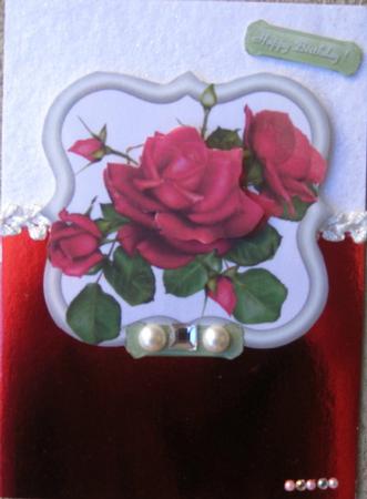 6" x 6" Red Roses with Decoupage Card Topper by Wynona Oneil