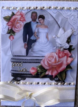 The Bride & Groom with Pink Roses in Glass Dome 8x8 by Wynona Oneil