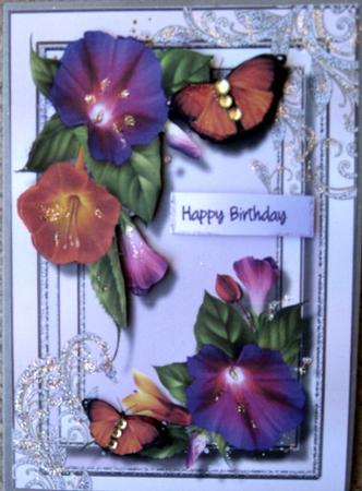 Beautiful Morning Glory and Butterfly's by Wynona Oneil