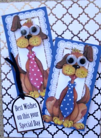 Googley Eyed Puppy Dogs with Nodding Heads Blue Diamond Fold by Wynona Oneil