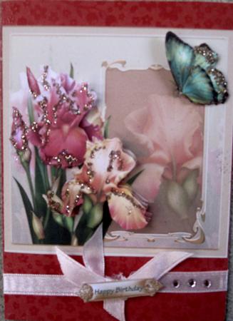 Pink Iris 7.5 X7.5 Card with Decoupage by Wynona Oneil
