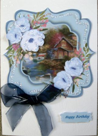 Lovely Blue Shaped Card with Scene  by Wynona Oneil
