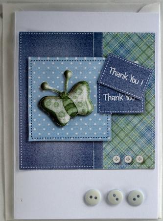 Green Butterfly Thank You Card by Wynona Oneil