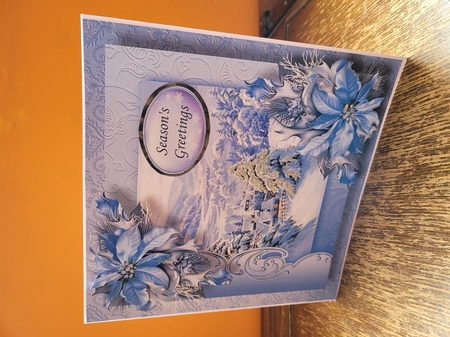 Christmas Monochrome Blue - Snowy Village 8x8 by Yana Pritchard