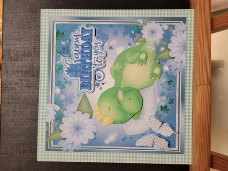 Cute little snuggle snooze dino with flowers 8x8 by Yana Pritchard