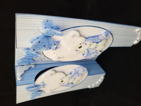 Cute little blue teddy for baby boy pop out card by Yana Pritchard