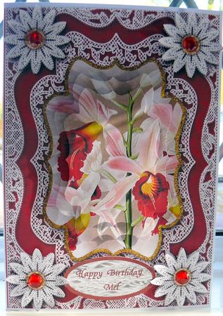Red Pink Orchids A5 Lace Card Front Step by Step by Yvonne Benton