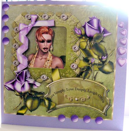 Green Lace & Purple Roses Card Topper Kit by Yvonne Benton