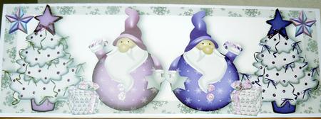 Cute Lilac/pink Weeble Santas with Christmas Trees Dl by Yvonne Benton