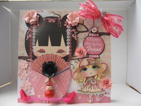 Pink Kokeshi Doll Birthday Mini Kit by Yvonne Krijgsman