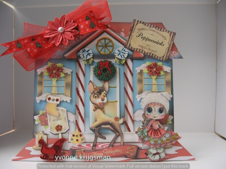 Winter Holiday Deer with Christmas House by Yvonne Krijgsman