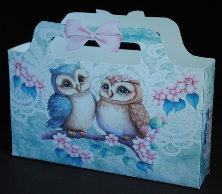 Cute Love Owls With Lace & Bow Tote Gift Bag by Yvonne Middleton