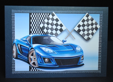 Blue Sports Car Card Front by Yvonne Middleton