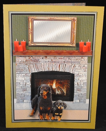Dachshund & Puppy Fire Place Scene by Yvonne Middleton