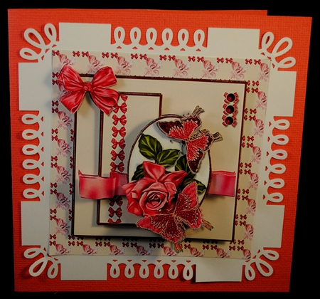 Square Oval Sketch Card - Pink Rose and Butterflies by Yvonne Middleton