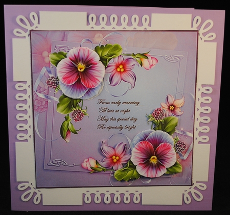 Summer Pansy 7x7 Card with Decoupage by Yvonne Middleton