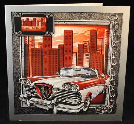 Male Card Vintage Car in Red & Grey by Yvonne Middleton