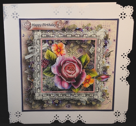 Pink Rose 7x7 Card with Decoupage by Yvonne Middleton