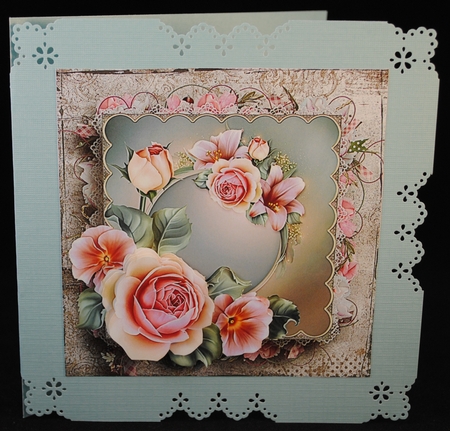 pink rose 7x7 card with decoupage by Yvonne Middleton
