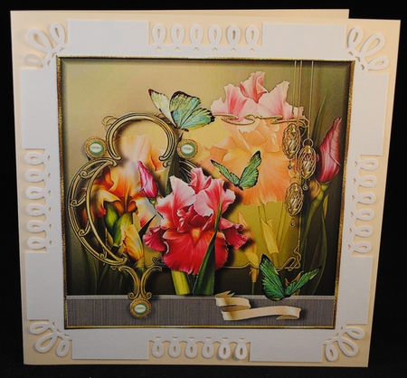 Chocolate Mint Butterflies & Iris Card Topper by Yvonne Middleton