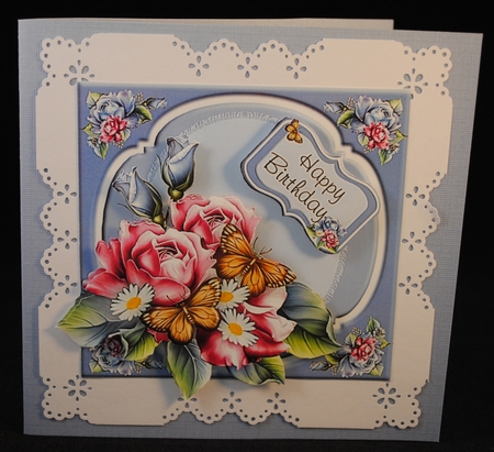 Birthday or Mothers Day Spring Roses and Butterflys Topper by Yvonne Middleton