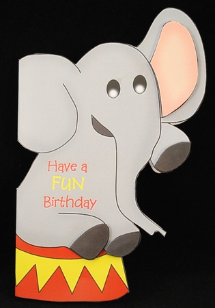 Shaped birthday card with circus elephant  by Yvonne Middleton