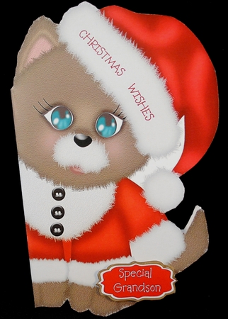 Christmas kitten shaped card for Son, Daughter, Grandaughter, Grandson A5 by Yvonne Middleton