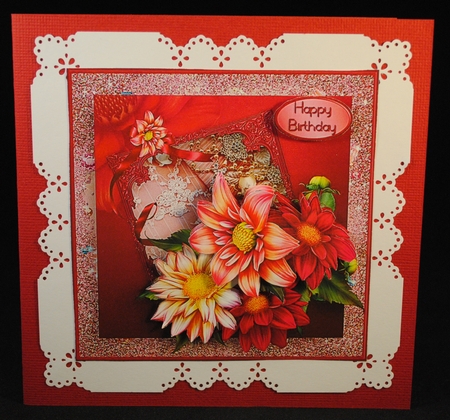 Dahlias Decoupage Card Front by Yvonne Middleton