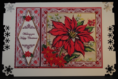 Red Poinsettia Happy Christmas 7x5inch Diamond Lace Step by Step by Yvonne Middleton