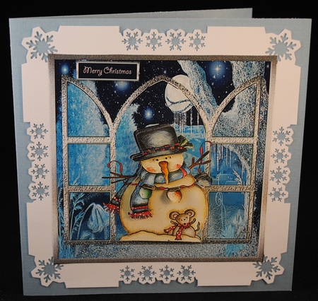 Snowman winter wonderland 7x7 card with decoupage by Yvonne Middleton