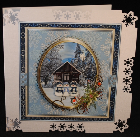 Blue Winter Christmas Scene - Snowmen by Yvonne Middleton