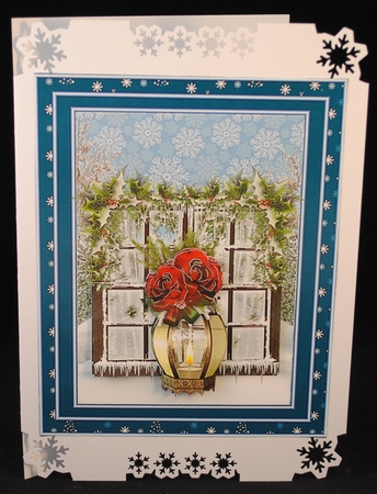 Christmas Window - Roses - Blue by Yvonne Middleton