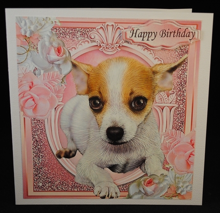 Cute little Chihuahua puppy with pink roses 8x8 by Yvonne Middleton