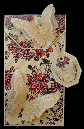 Christmas Red Poinsettias with Butterflies Card/Money Envelope Mini Kit by Yvonne Middleton