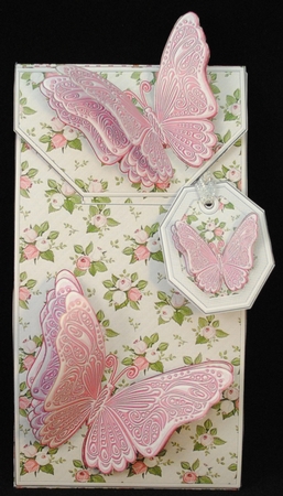 Pink Roses on White with Butterflies Card/Money Envelope Mini Kit by Yvonne Middleton