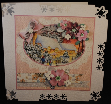 8x8 Winter cottages with floral decoupage by Yvonne Middleton