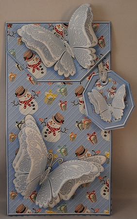 Snowman and Gifts with Butterflies Card/Money Envelope Mini Kit by Yvonne Middleton