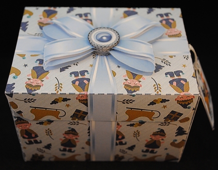 Gift Box Christmas Elves with Bow Decoupage by Yvonne Middleton