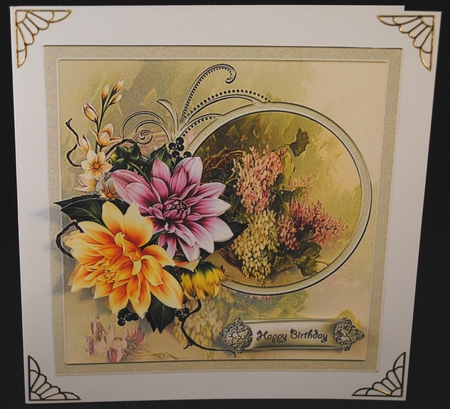 Summer Dahlias 7x7 card with decoupage by Yvonne Middleton