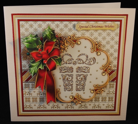 HOLLY RIBBON & Gold Gift 8x8 Christmas Decoupage Mini Kit by Yvonne Middleton