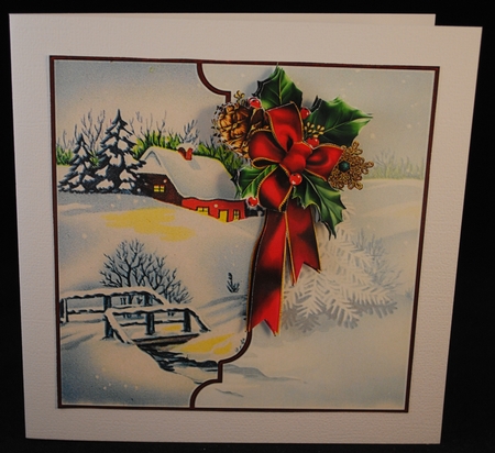 The red house 7x7 card with decoupage by Yvonne Middleton
