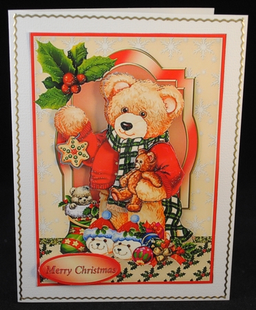 Christmas Bear Decoupage Card Front by Yvonne Middleton