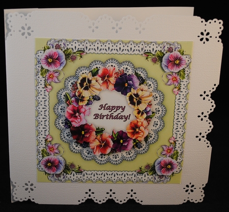 Green Pansy & Lace Perfection - 6 x 6 Decoupage Topper by Yvonne Middleton