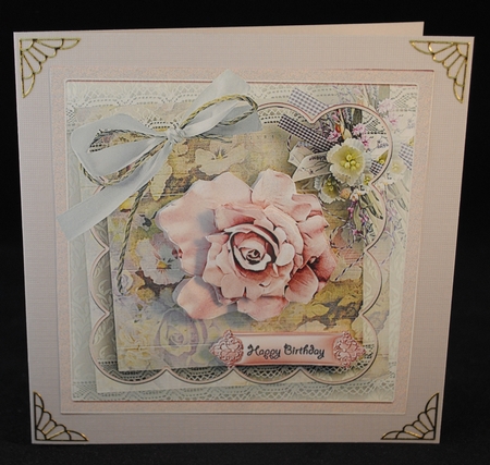 Delicate rose 7x7 card with decoupage by Yvonne Middleton