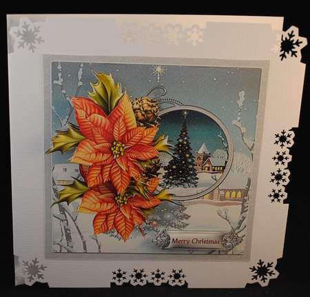 Village Christmas tree 7x7 card with decoupage by Yvonne Middleton