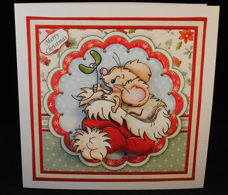 CHRISTMAS MOUSE IN SANTA HAT 8x8 Decoupage & Insert Mini Kit by Yvonne Middleton