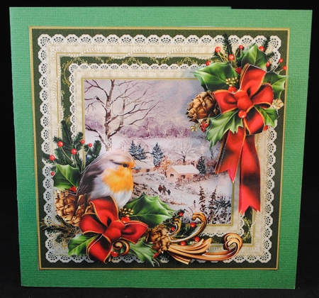 8x8 Christmas robin with snowy cottages scene mini kit by Yvonne Middleton