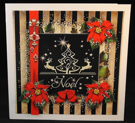 Golden Black Christmas Card With Reindeers and Tree Mini Kit by Yvonne Middleton