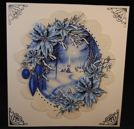 Oval Scene with  Blue Poinsettias  3 by Yvonne Middleton